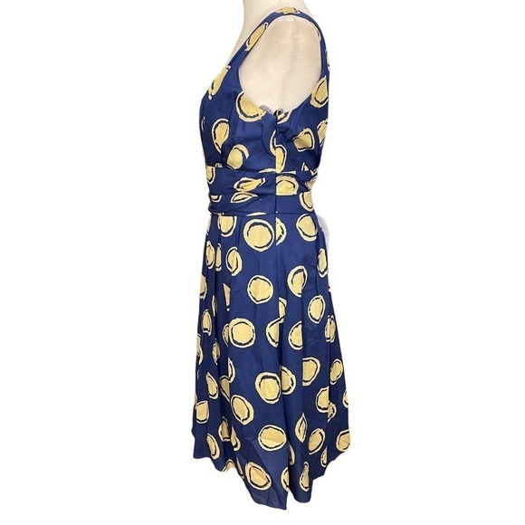 Vera Wang Lavender Label Polka Dot Wrap Dress V Neck Sleeveless Navy Gold Size 6 - Picture 4 of 11